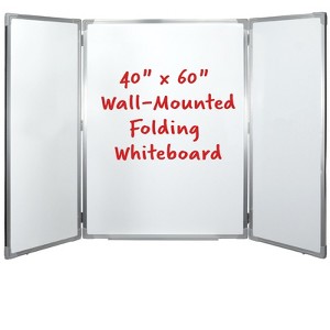 Excello Global Products 40" x 60" Wall-Mounted, Folding Whiteboard with Magnetic Surface and Flip-Out Marker Tray - 1 of 4