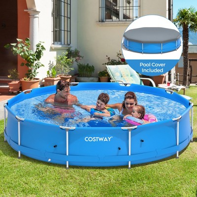 Costway 12ft Round Blue PVC and Iron Frame Above Ground Swimming Pool