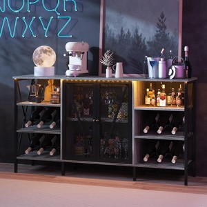 GustoWave 55 Inch Farmhouse Wine Bar Cabinet, Rustic Liquor Cabinet with Wine Rack & Glass Holder, for Living Room, Rustic Dark Grey - 1 of 4