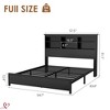 Full Size/Queen Size/King Size Bed Frame with Bookcase Headboard, Tall Wooden Bed Headboard Frame with Type-c & USB Charging Station - 2 of 4