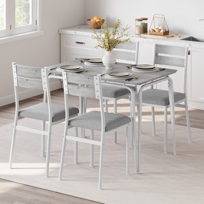 5-Piece Farmhouse Dining Table Set, Wood Table & PU Chairs for Small Spaces