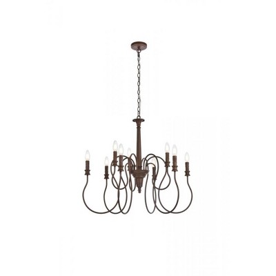 Elegant Lighting Flynx 9 lights pendant in weathered oak