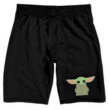 Mens Black Star Wars Mandalorian Baby Yoda Sleep Pajama Shorts