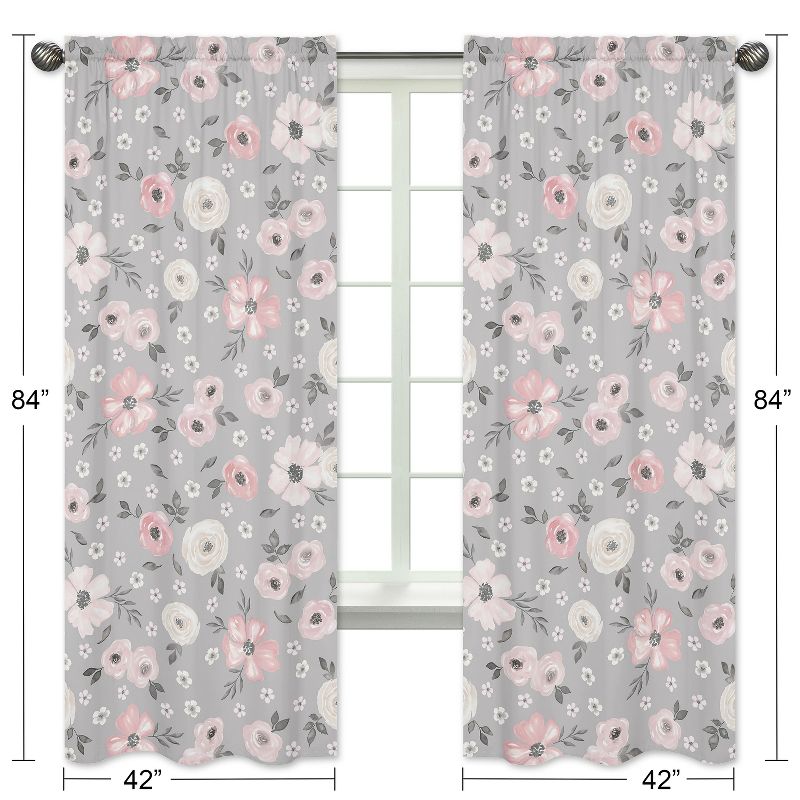 Sweet Jojo Designs Window Curtain Panels 84in. Watercolor Floral Grey Pink White, 5 of 6