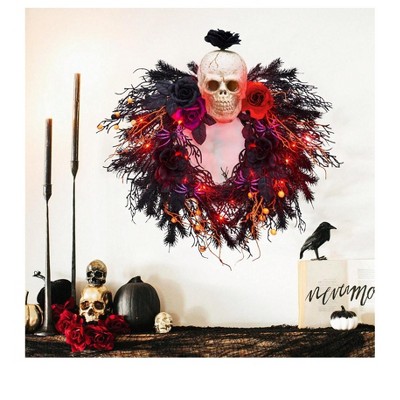 Halloween 20" Artificial Wreath with  Scary  Rose Red Black Decor for Front Door Window Wall Party Spooky Traditional Ornaments