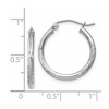 Black Bow Jewelry 2mm x 20mm 14k White Gold Satin & Diamond-Cut Round Hoop Earrings - 4 of 4