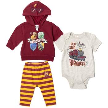 Harry Potter Baby Fleece Pullover Hoodie Bodysuit and Pants 3 Piece Outfit Set Newborn to Infant