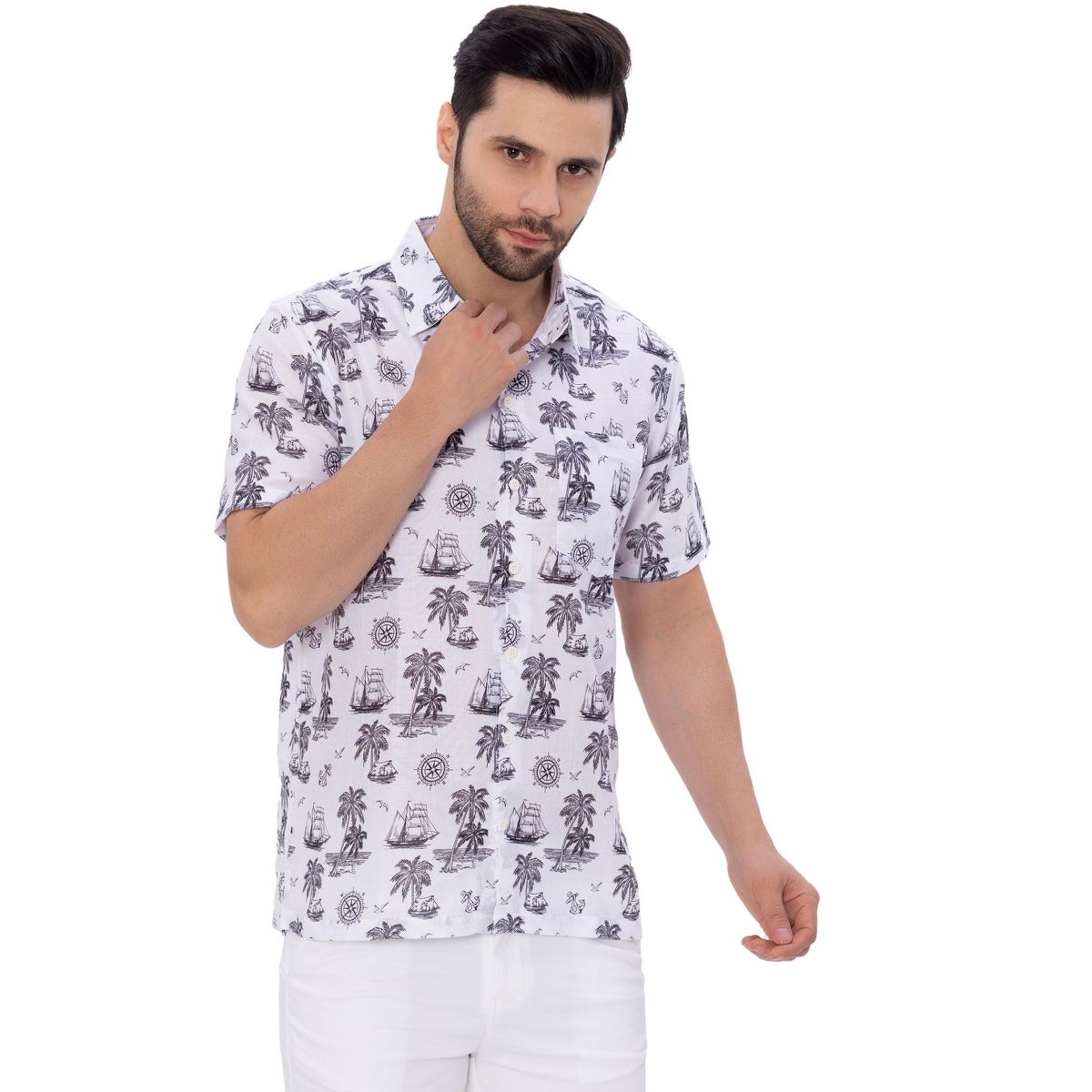 HAPPY BAY Men's Hawaiian Shirts Short Sleeve Button Down Shirt Mens Holiday Shirts Linen Effect Summer Casual Holiday Aloha Shirts XXL Black,Tree