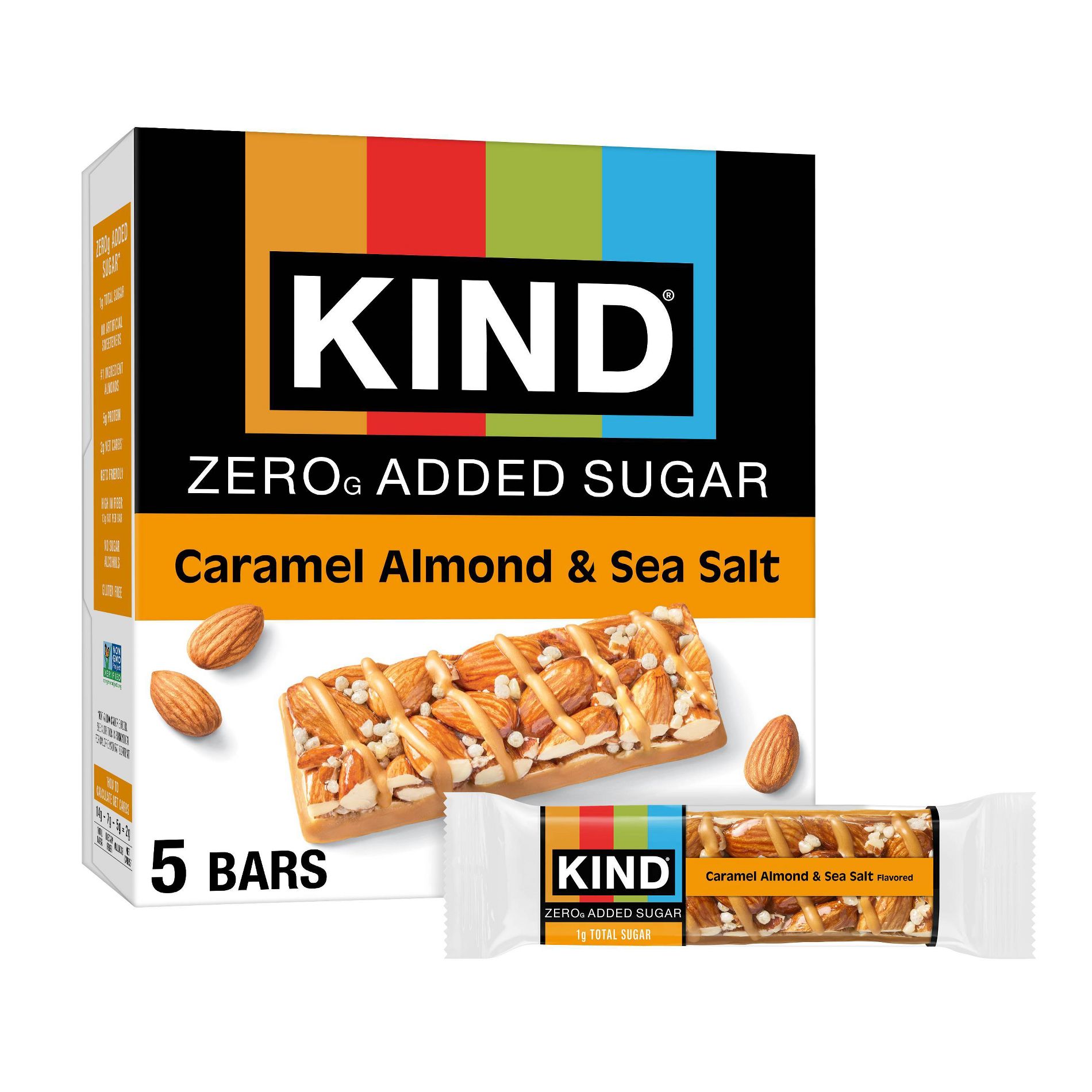 KIND Zero Added Sugar Caramel Almond & Sea Salt Bars - 6.2oz/5ct