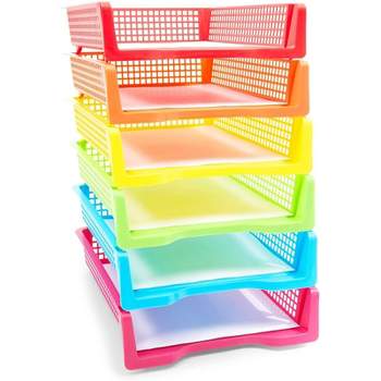 Bright Creations Set of 6 Rainbow Turn In Trays for Teachers, Plastic Classroom Paper Organizers, Colorful Storage Baskets for Office, 10 x 3 x 13 In