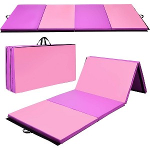 Gymax Gymnastics Mat 2 Inch Thick PU Leather Exercise Mat Fasteners Portable Handles Portable Tumbling Mats Blue/Purple+Pink/Multi-color - 1 of 4
