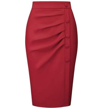 Hobemty Women's Wear to Work Elastic High Waist Ruched Bodycon Midi Skirts