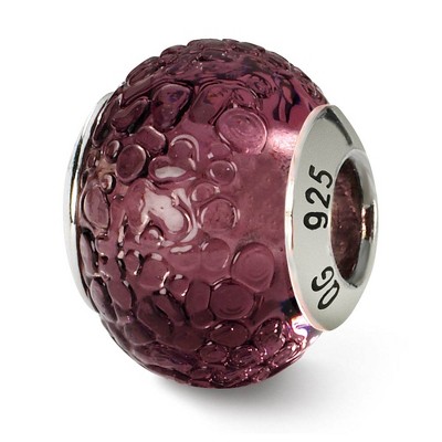 Black Bow Jewelry Sterling Silver, Purple Textured Murano Glass Bead Charm