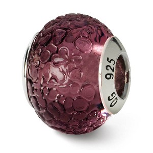 Black Bow Jewelry Sterling Silver, Purple Textured Murano Glass Bead Charm - 1 of 3