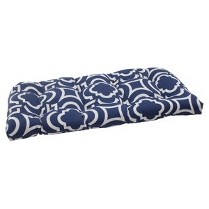 Outdoor Wicker Loveseat Cushion - Blue/White Geometric - Pillow Perfect - 1 of 3