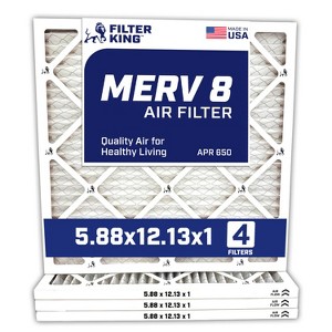 Filter King 5.88x12.13x1 Air Filter | 4-PACK | MERV 8 HVAC Pleated A/C Furnace Filters | MADE IN USA | Actual Size: 5.88 x 12.13 x .75" - 1 of 4