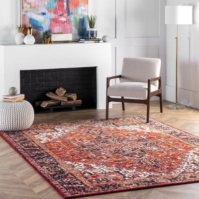 Patrice Red and Orange Synthetic Reversible Area Rug