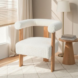 Homy Casa Upholstered Accent Chair with Curved Back and Wood Frame, White - 1 of 4