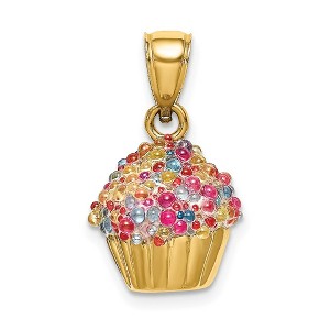 Black Bow Jewelry 14k Yellow Gold 3D Bead Icing Cupcake Pendant - 1 of 4