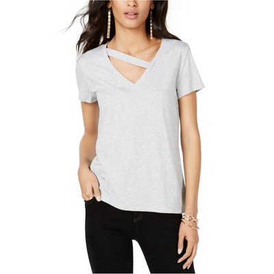 I.N.C International Concepts Womens Cutout Basic T-Shirt, Grey, Large