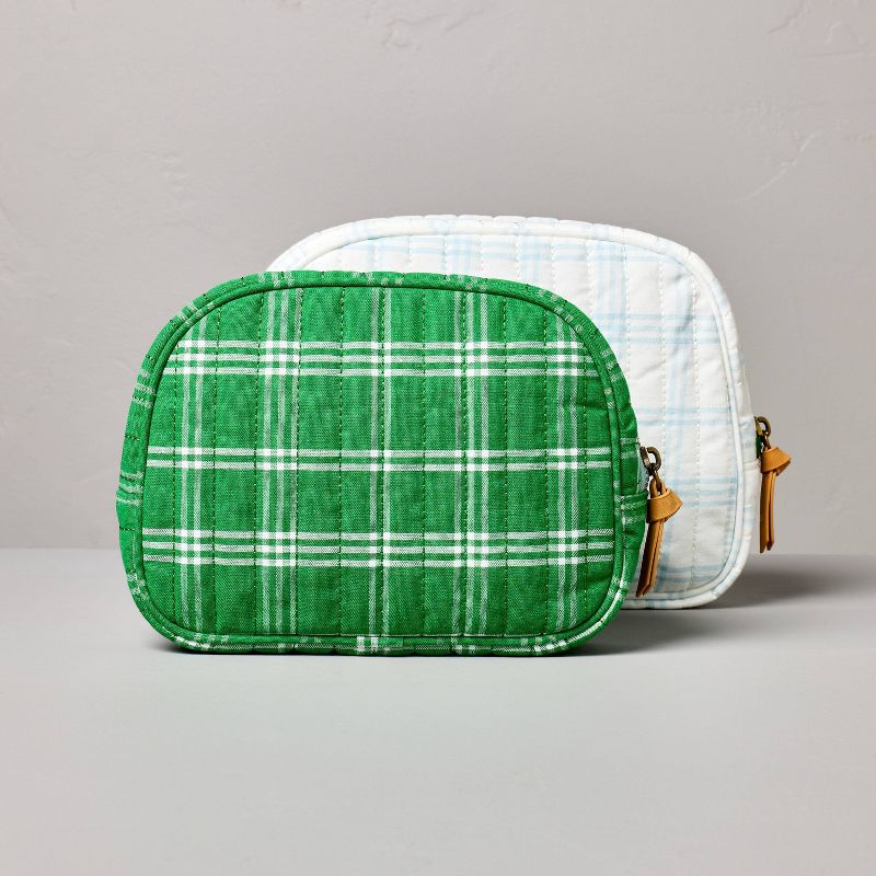 Tri-Stripe Plaid Travel Pouches Cream/Light Blue/Green (Set of 2) - Hearth &#38; Hand&#8482; with Magnolia, 1 of 5