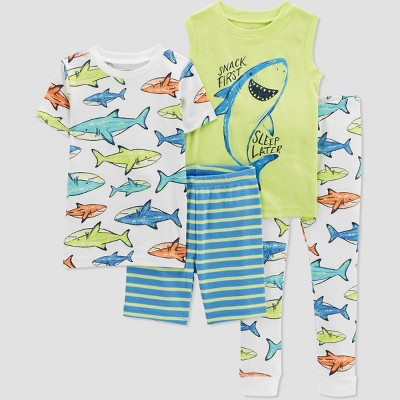 Image of Carter's Just One You®️ Toddler Boys' 4pc Lime & Shark Pajama Set - Blue/Green 12M