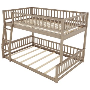 Bellemave Full XL over Queen Bunk Bed with Ladder and Guardrails, brown - 1 of 4