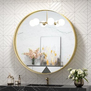 Keonjinn Metal Framed LED Round Frontlit Bathroom Vanity Wall Mirror, 3 Color Temperatures Dimmable, Anti-Fog - 1 of 4