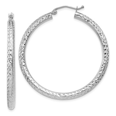 Black Bow Jewelry 3mm, 14k White Gold Diamond-cut Hoops, 40mm (1 1/2 Inch)