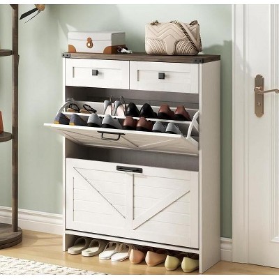 Acekool 4-Tier Shoe Storage Cabinet with 3 Flip Drawers & 2 Slide Drawers, Adjustable Shelves