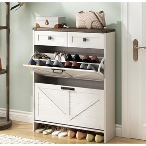 Acekool 4-Tier Shoe Storage Cabinet with 3 Flip Drawers & 2 Slide Drawers, Adjustable Shelves - 1 of 4