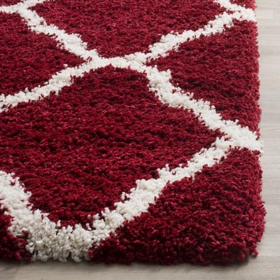 Red and Ivory High Pile Shag Runner Rug