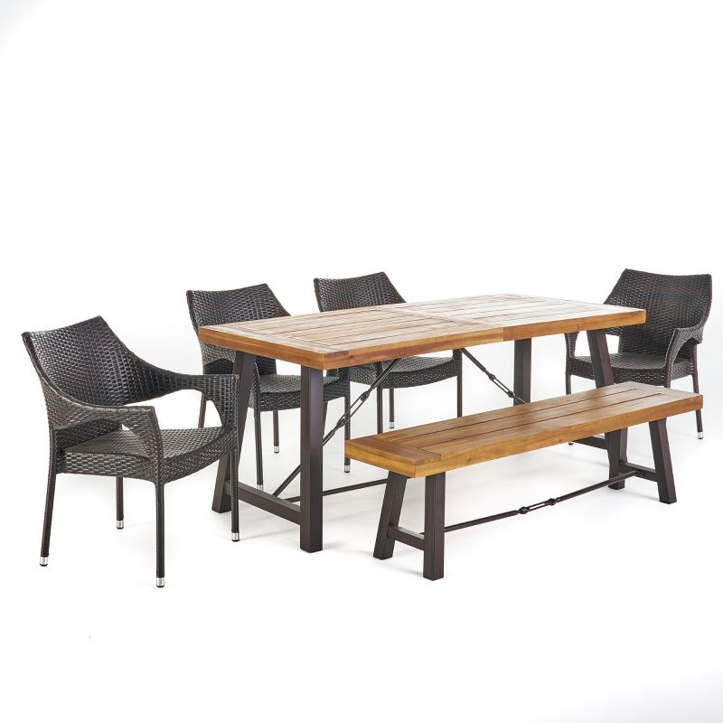 Montgomery 6pc Acacia & Wicker Dining Set - Teak/Brown - Christopher Knight Home, 3 of 6