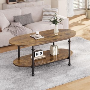 Modern Industrial Tier Center Table - Open Storage Wooden Tea Table, Vintage Farmhouse Console Cocktail Table for Living Room,brown - 1 of 4