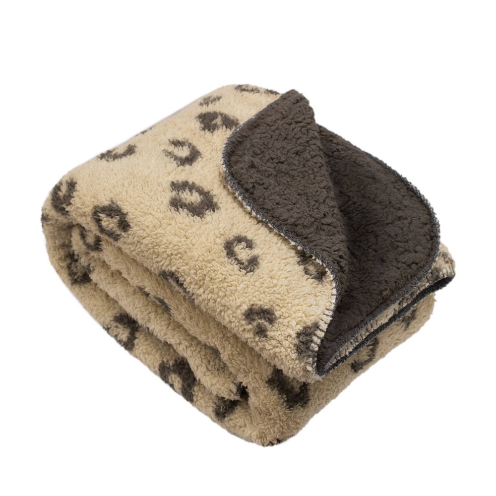 Photos - Duvet 50"x60" Printed Solid Faux Shearling Reversible Throw Blanket Tan/Brown - Mantolok: Cozy, Ultra-Plush, All-Season Comfort, E
