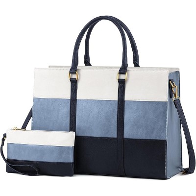 15.6 Inch Work Bags for Women, Vintage Leather Laptop Tote Bag, Waterproof Computer Bags with Clutch Purse