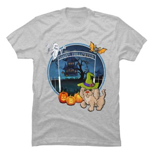 Men's Design By Humans Puppy Dog Witch Hat Halloween Ghost By Fractals T-Shirt - 1 of 4