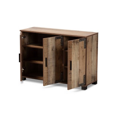 Rustic Brown Wood 3-Door Shoe Cabinet with Metal Accents