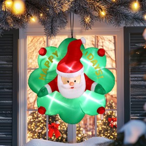 FURNIinspire Decorative Holiday Scene Props Christmas Inflatable Santa with Wreath Broke Widow Decor for Lawn, Mall, Multicolored, 26.8"*48.4"*48" - 1 of 4