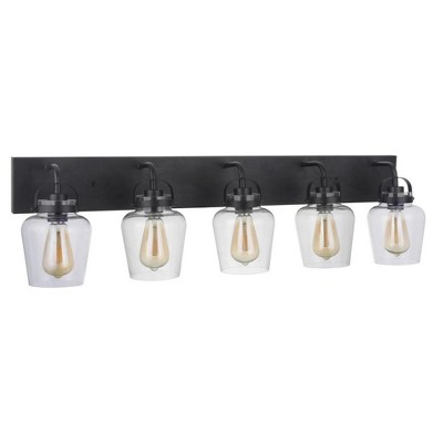 Trystan Flat Black 38" Steel 5-Light Vanity Light with Clear Glass
