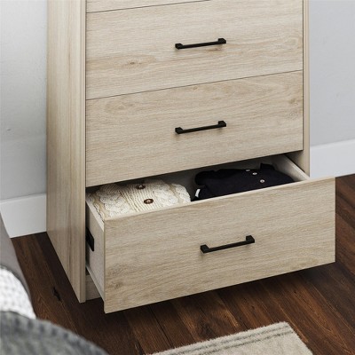 Blonde Oak Tall 5-Drawer Dresser with Metal Handles