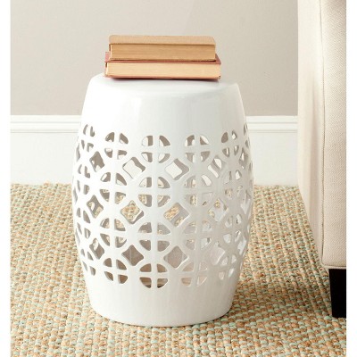 White Ceramic Circle Lattice Indoor/Outdoor Garden Stool
