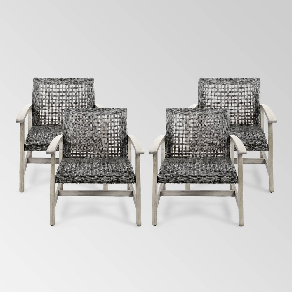 Hampton 4pk Wood & Wicker Mid-Century Club Chairs - Light Gray/Black - Christopher Knight Home
