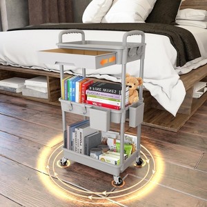 Hachikiko 3 Tier Rolling Utility Cart with Drawer-Multifunctional Storage Organizer on Wheels,Space-Saving Rolling Cart with 360°Wheels - 1 of 4