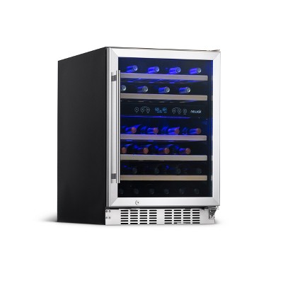 NewAir 24” Built-in 46 Bottle Dual Zone Compressor Wine Fridge, Quiet Operation with Beech Wood Shelves and Recessed Kickplate