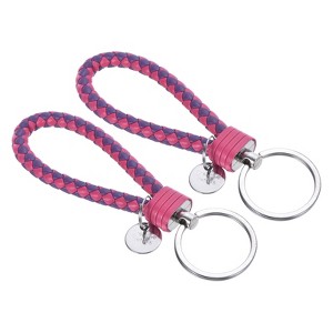 Unique Bargains Braided PU Leather Wallet Keychain with Stainless Steel Key Ring 2 Pcs - 1 of 3