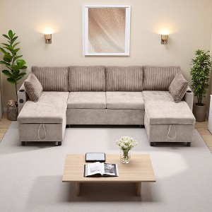 111.8" U-Shaped Sectional Sofa Bed with Storage & USB - 1 of 4