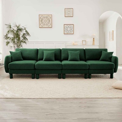 Modern Boucle 4-Seater Sectional Sofa, Sculptural Style Couch with Armrests and Cylindrical Legs, Fabric Couch with Plush Cushion-Coolbibila