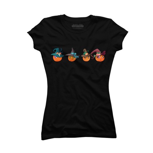 Junior's Design By Humans Halloween pumpkins By rabbitswork T-Shirt - Black  - Small