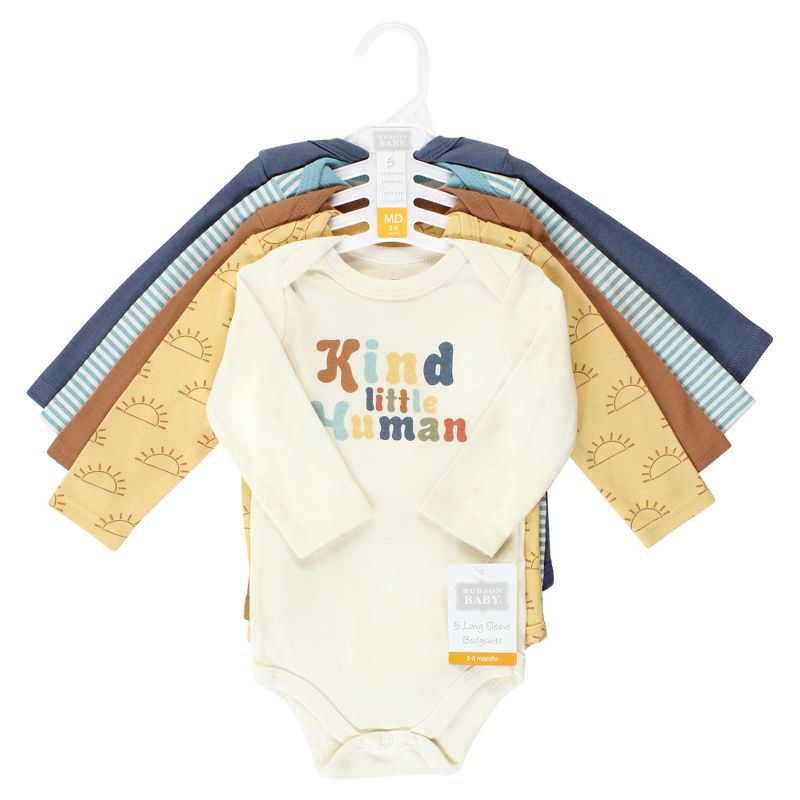 Hudson Baby Cotton Long-Sleeve Bodysuits, Kind Human 5 Pack, 2 of 8